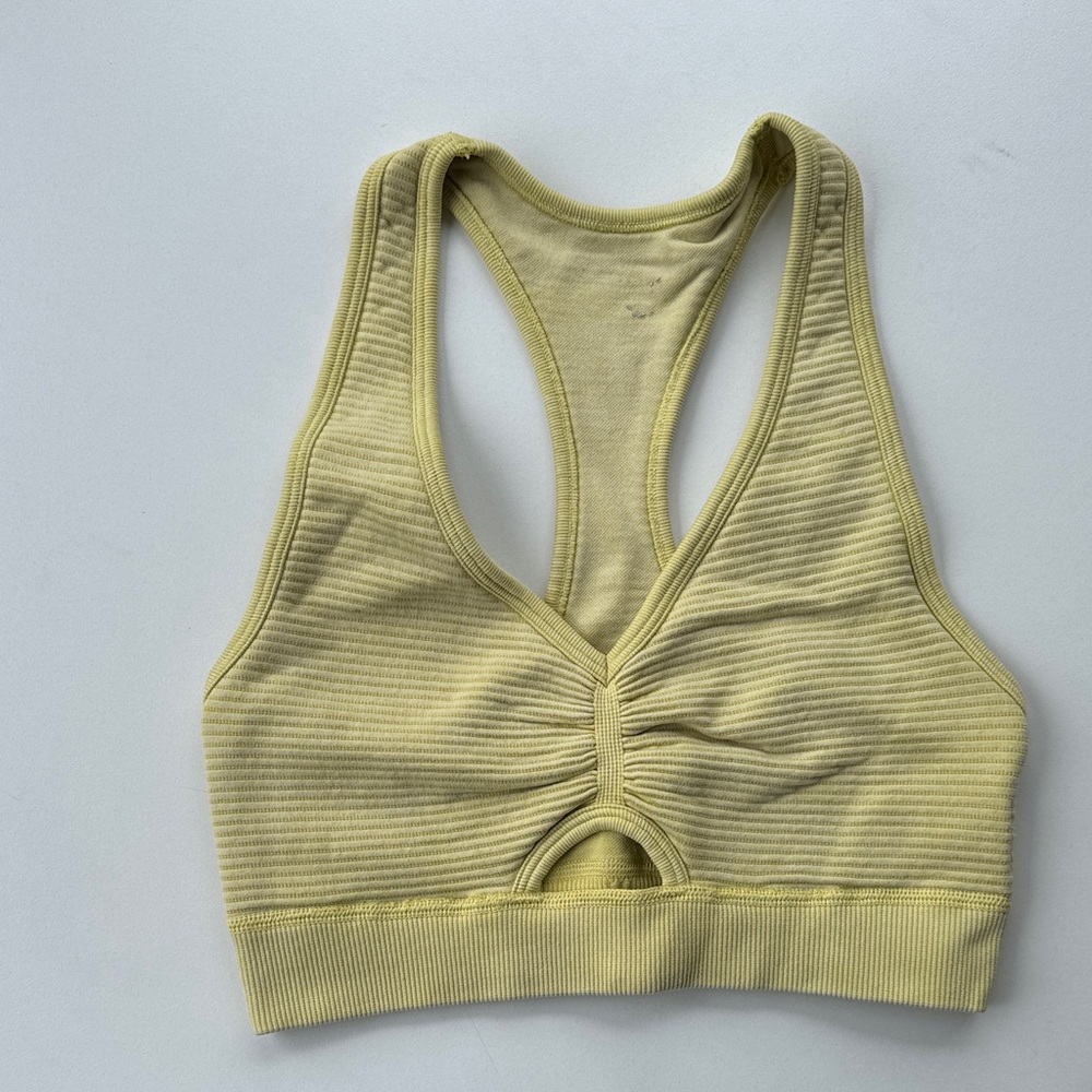 aerie Ribbed Racerback Bralette in Pale Yellow